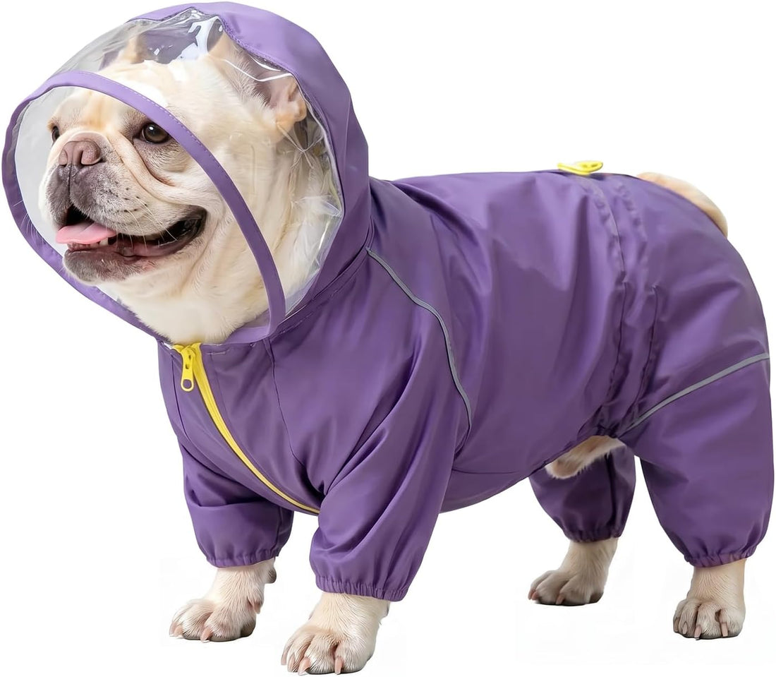 Dog Raincoat - Rain Jacket with Clear Hood and Broad Chest Fit