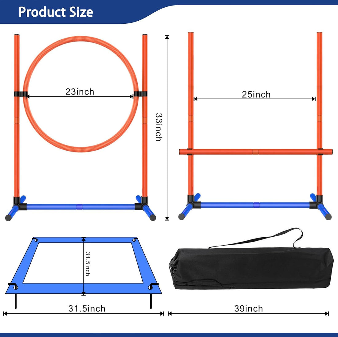 Dog Agility Set, Jump Ring, Jump Poles, Pause Box & Bag