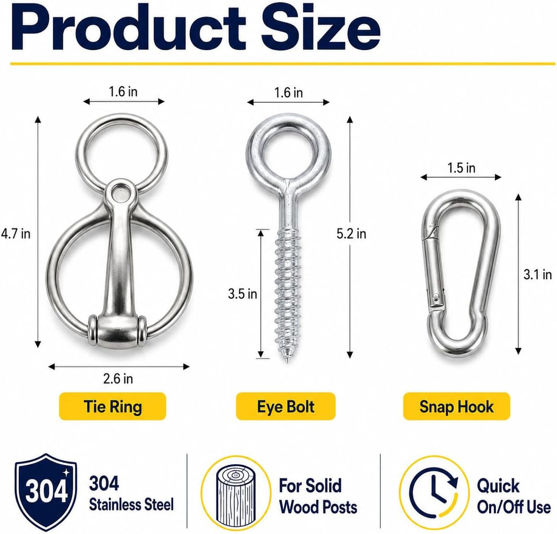 4 Pack Horse Tie Rings, 304 Stainless Steel Stable Tie Hardware