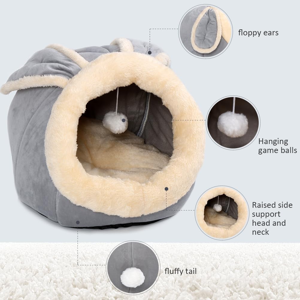 Cat Beds for Indoor Cats-Rabbit-Shaped Cat Cave Bed with Hanging
