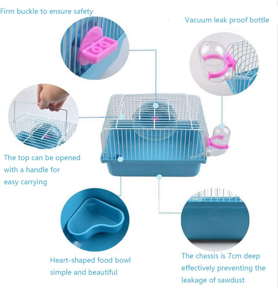 Small Pet Hamster Cage with Running Wheel Water Bottle Food Basin