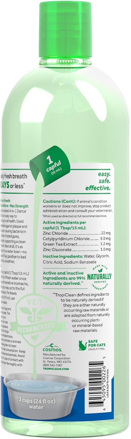 TropiClean Fresh Breath Max Strenth Water Additive, Teeth Cleaning