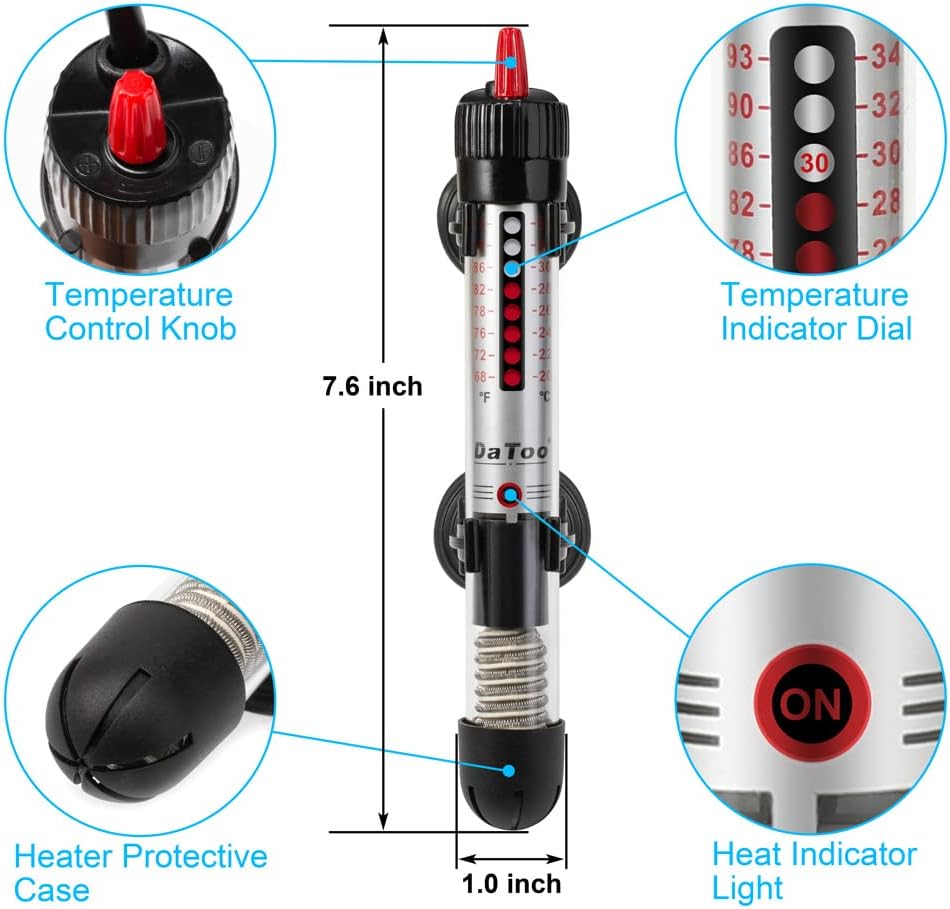 DaToo 50 Watt Aquarium Heater Submersible Adjustable Temperature Fish