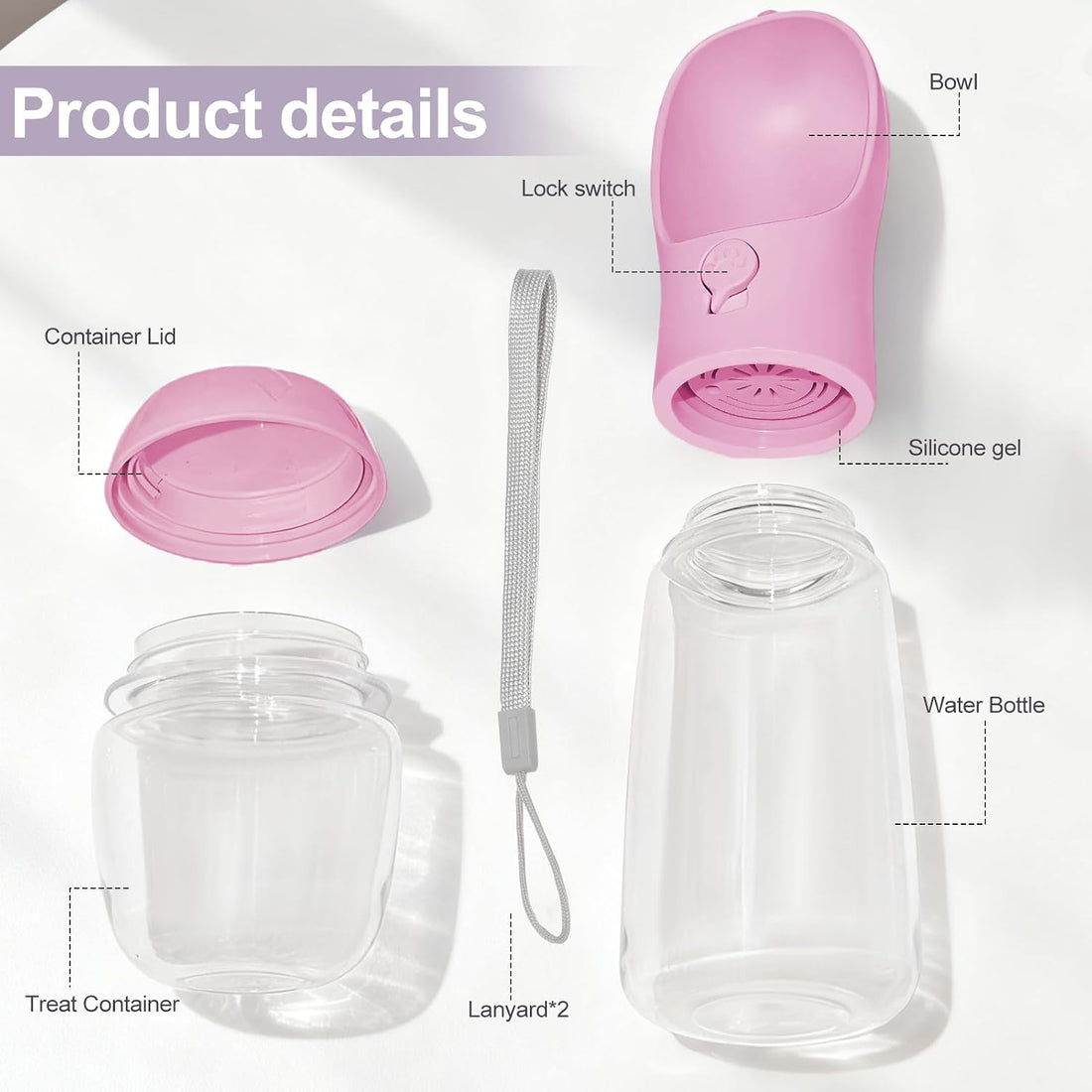 Dog Water Bottle, Portable Water Bottle with Food Container for Dogs