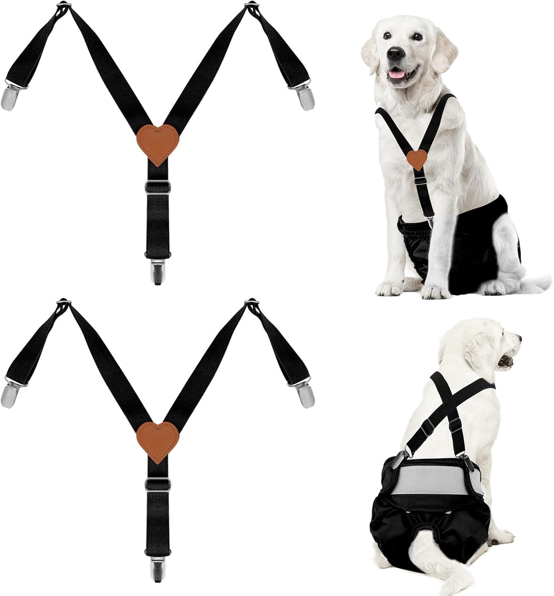 Dog Suspenders for Diapers, Adjustable Nylon 2pcs (Small, Black)