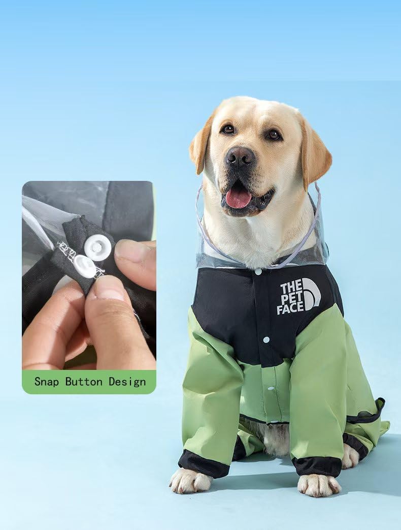 Waterproof Dog Raincoat, Clear Hood, Leash Hole