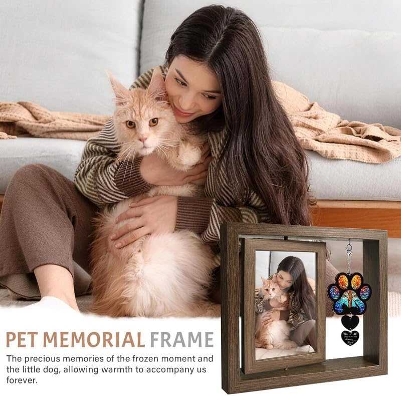 Pet Memorial Gifts for Loss of Cats- 360° Rotating Wooden Photo Frame