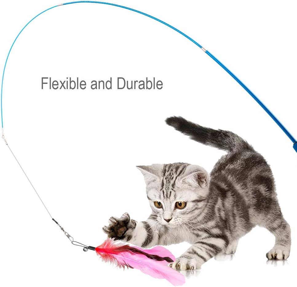 JIARON Cat Toys Feather Toy, 2PCS Retractable Wand and 10PCS