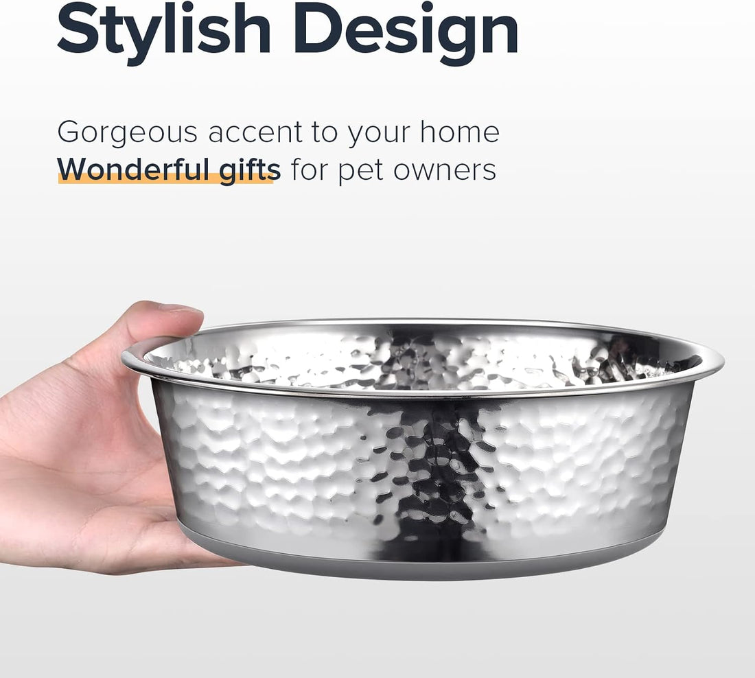 URBUDDIES Hammered Stainless Steel Pet Bowls, Two-Pack
