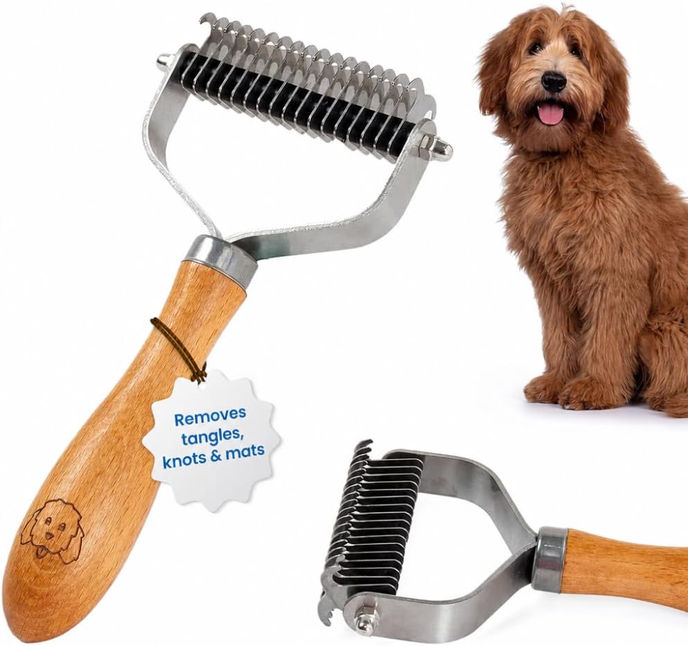 Pet Dematting Comb for Dogs and Cats with Wood Handle