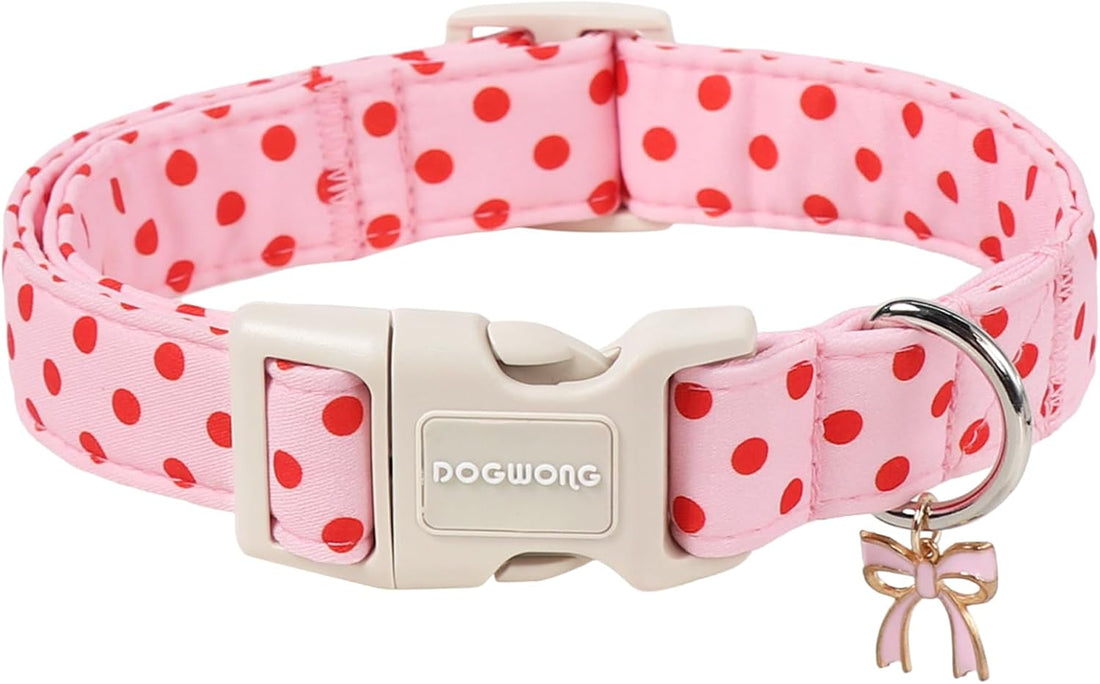 DOGWONG Red White Polka Dot Dog Collar for Small Dogs S