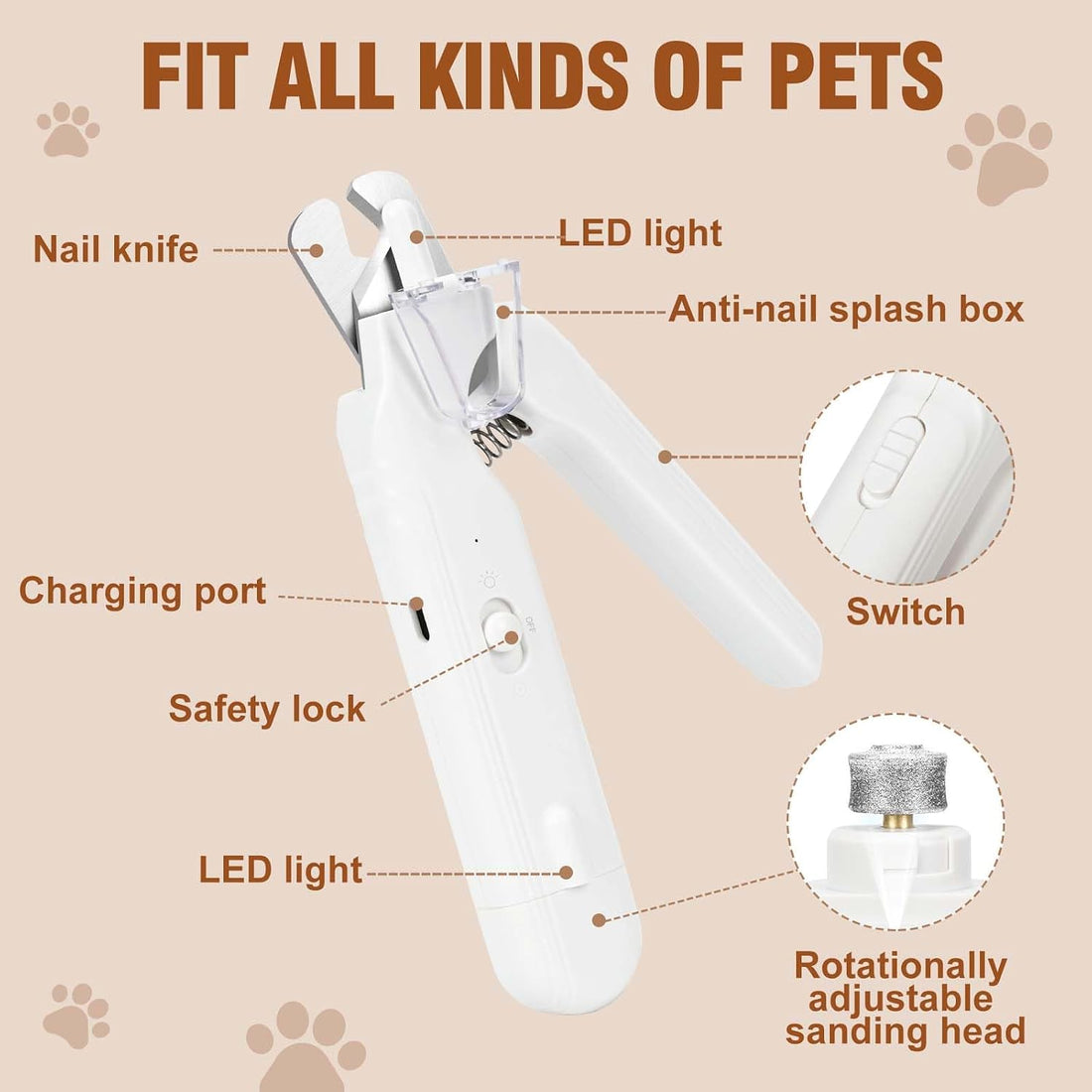 2-in-1 Dog Nail Grinder &Dog Nail Clippers with Light，Cat Nail