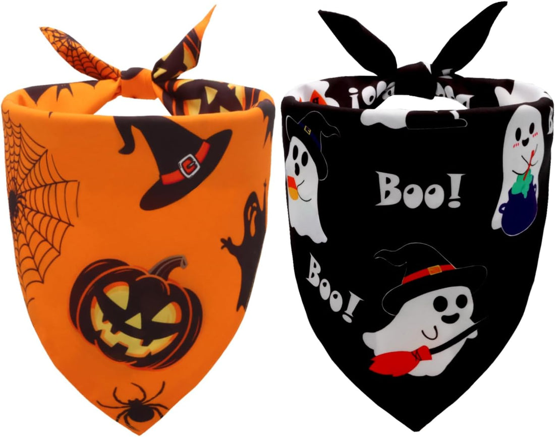 Halloween Dog Bandanas 2PCS Pumpkin Pet Scarf Medium Large Dogs