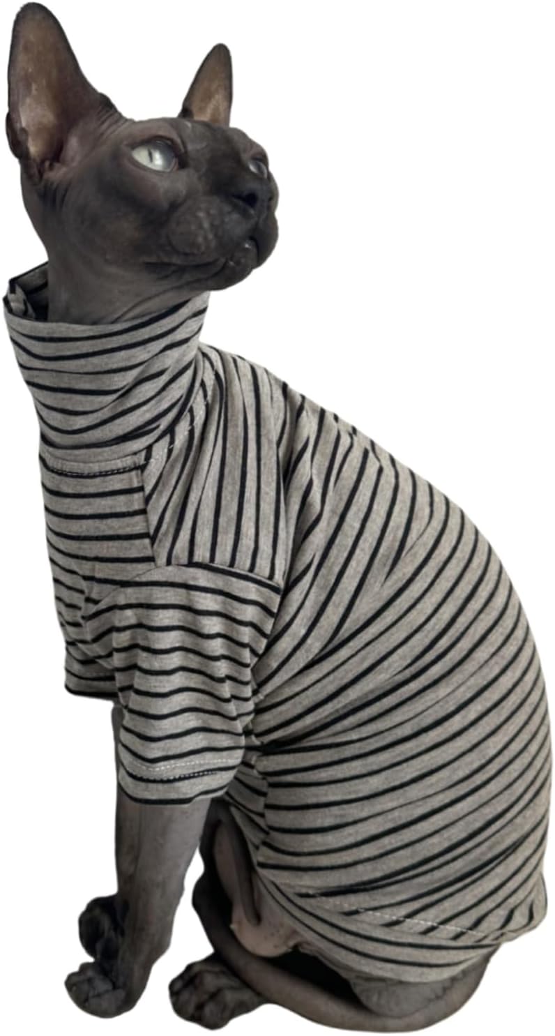 Vintage Stripes Sphynx Hairless Cats Shirt Cotton Cat Turtleneck Pet