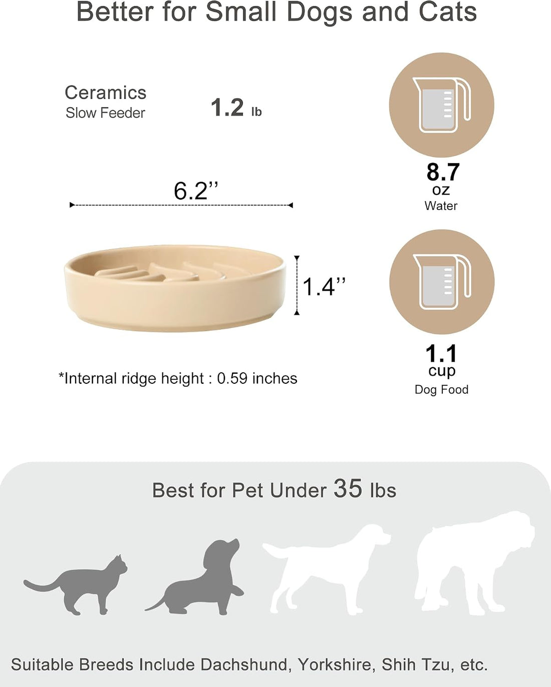 Ceramic Slow Feeder Dog Bowl, Apricot