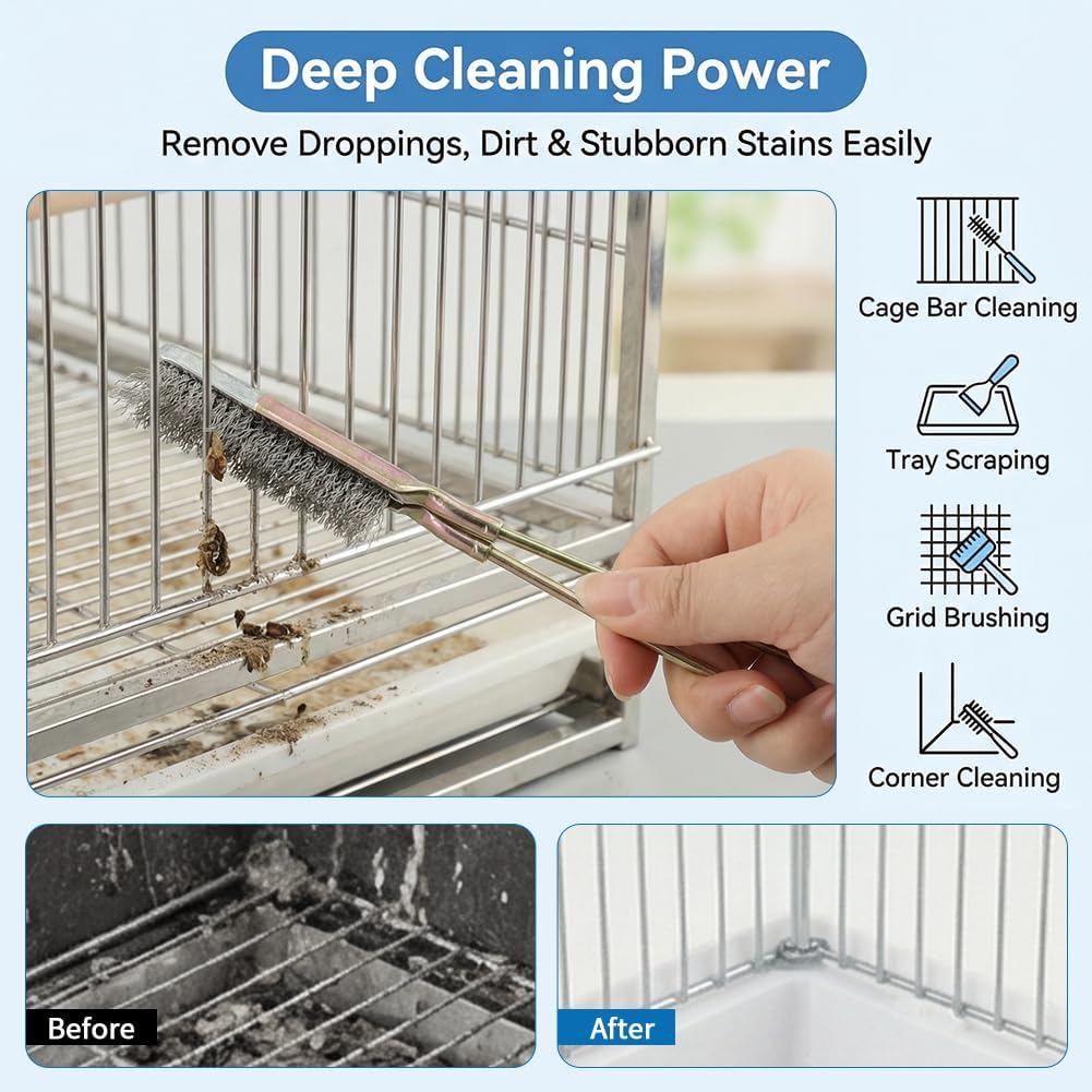 Bird Cage Cleaning Brush Kit 4 Pcs, Bird Poop Remover Tools