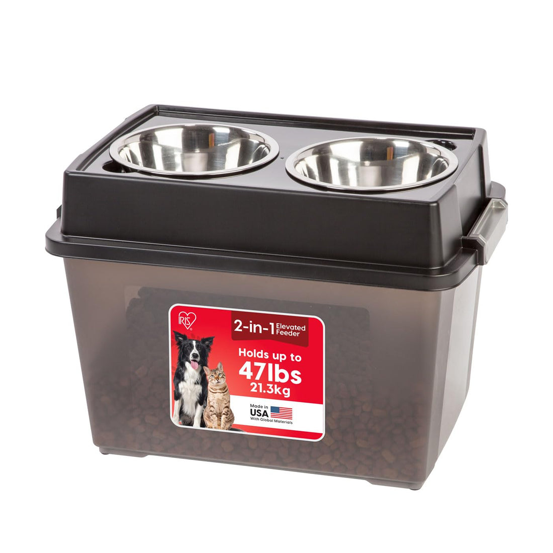 IRIS USA Dog Bowls Elevated with Storage, 15" H Raised Feeding Station