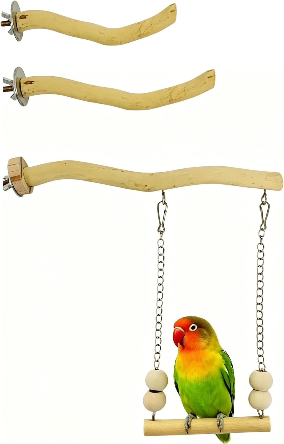 Bird Perch and Swing for Small Birds, Natural Wood Cage Accessories