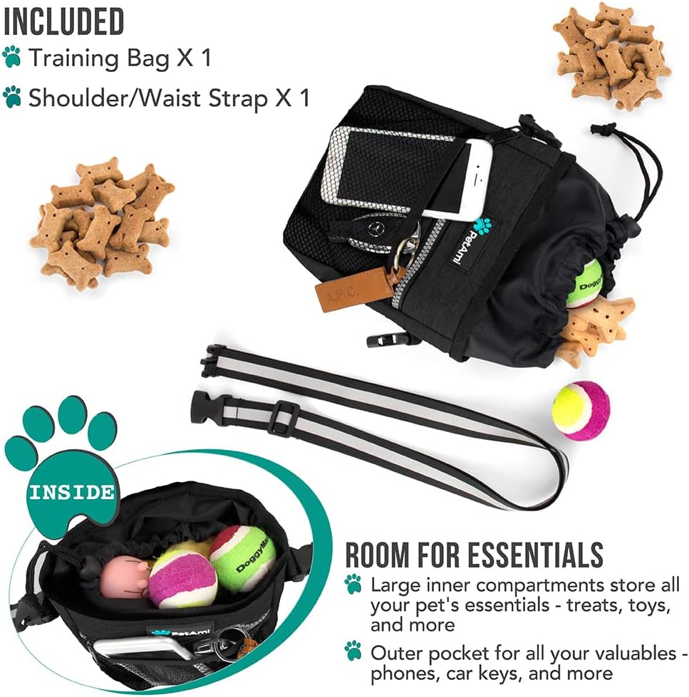 PetAmi Hands Free Dog Treat Pouch for Training and Walking, Charcoal