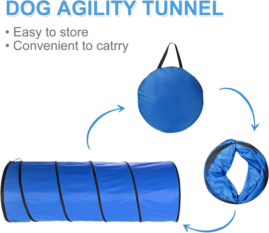 Dog Agility Tunnel 2-Pack 71"x22" with Stakes & Stop Grid for Training