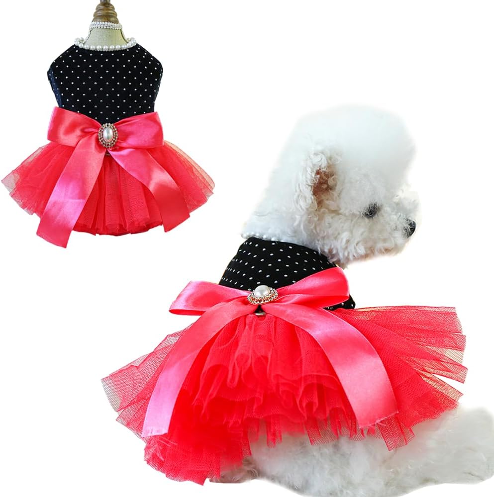 Fancy Dog Dresses with Leash Ring, Embroidered Dog Wedding Dress