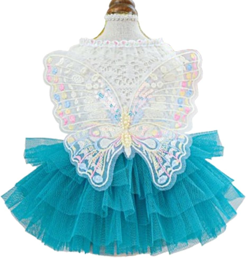 ANIAC Butterfly Dog Dress with Pink Tutu Funny Pet Clothes with Wing