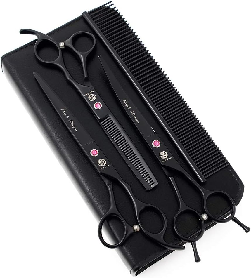 Purple Dragon 7" Dog Grooming Scissors Set with Rhinestone Accent