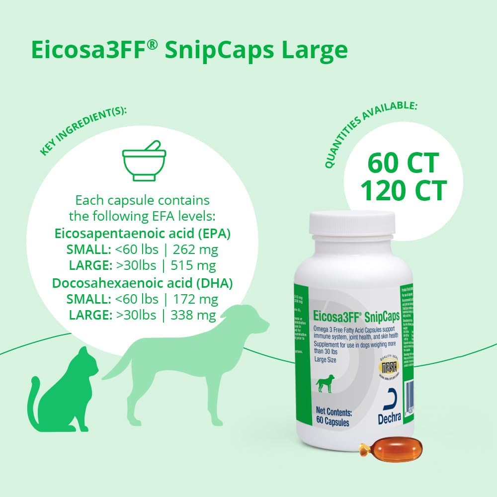 Eicosa3FF SnipCaps Omega 3 Free Fatty Acid Capsules for Dogs - Large