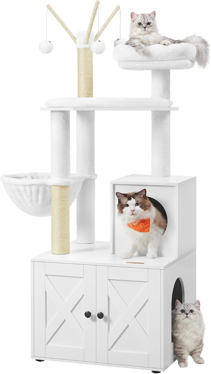 Feandrea Cat Tree with Litter Box Enclosure, 59-Inch, 2-in-1 Condo