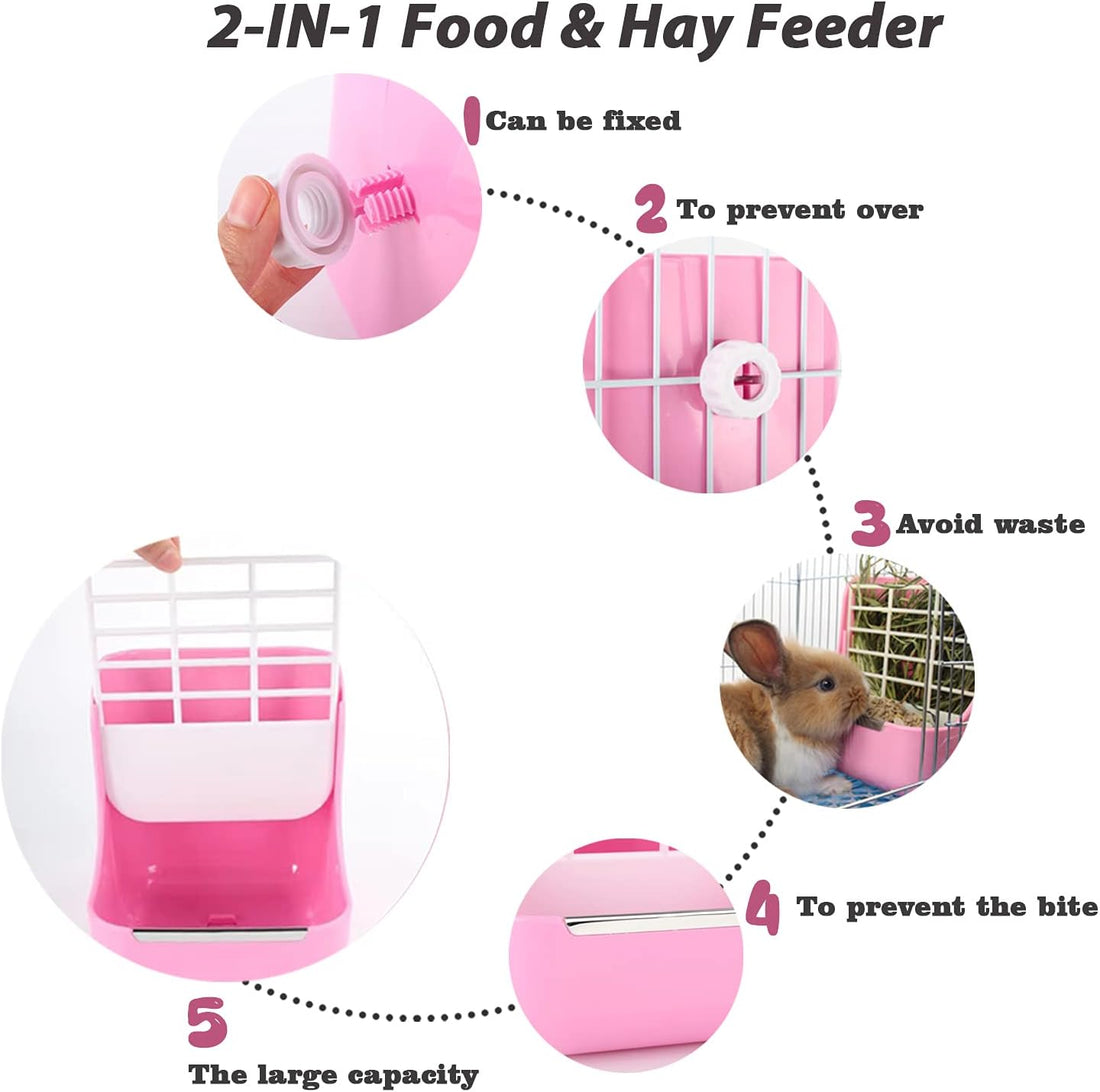 HERCOCCI Rabbit Hay Food Bin Feeder and Bunny Water Bottle Set