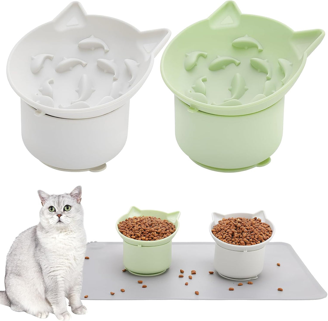 2 Pack Elevated Slow Feeder Cat Bowls Anti Vomit Tilted Raised Cat
