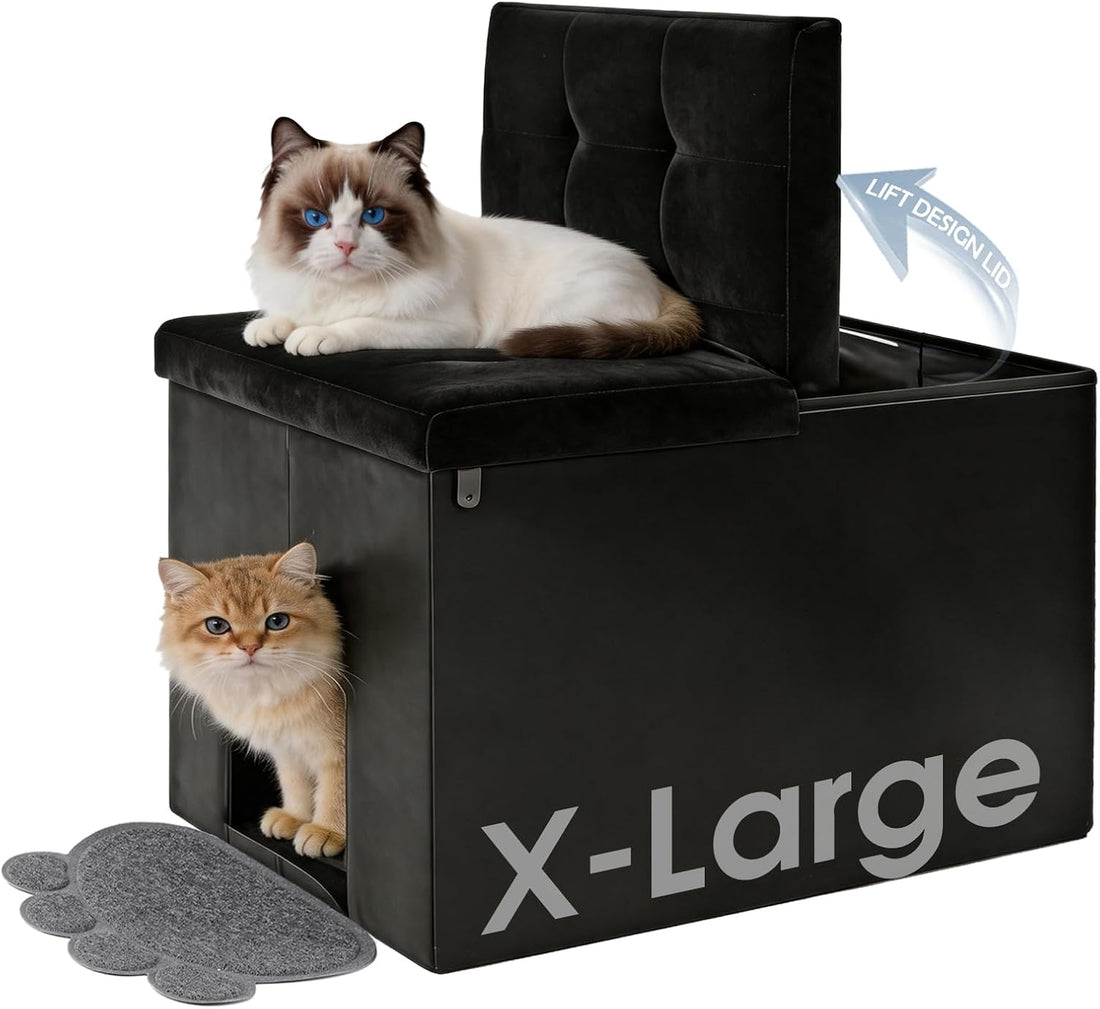 MEEXPAWS Cat Litter Box Enclosure Furniture XXL Velvet Lift Design Lid