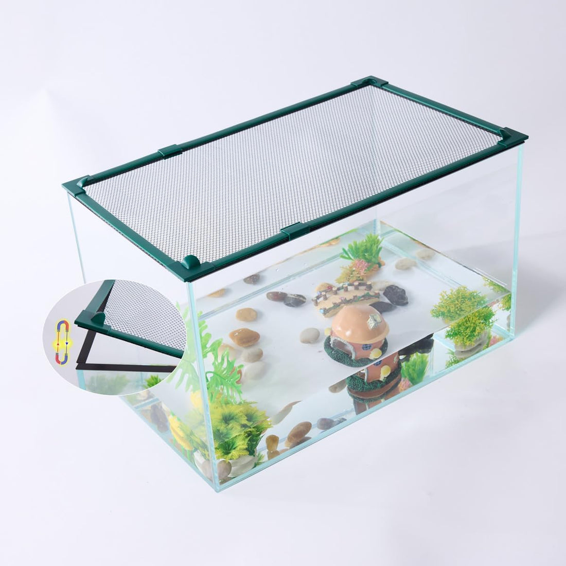 Magnetic Fish Tank Lid Dark Grey Frame Grey Fiberglass Mesh