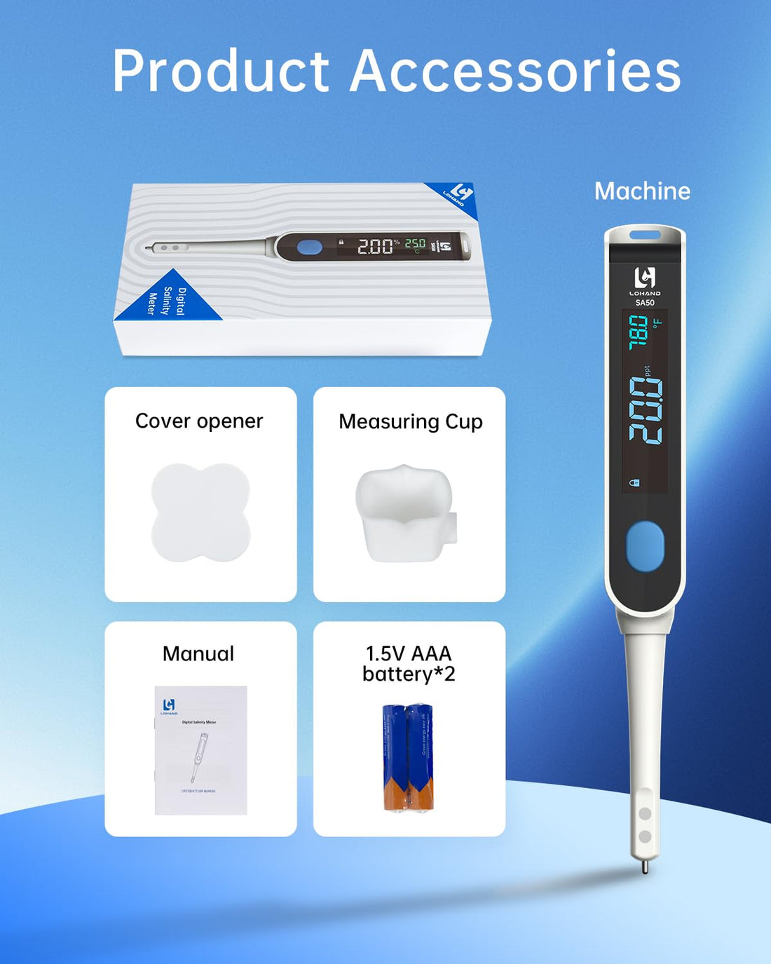 LOHAND Digital Salinity Meter, Range:0-50ppt
