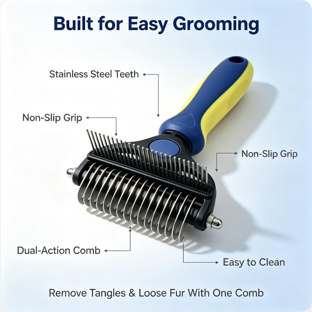 2-in-1 Pet Grooming Comb, Undercoat Rake & Deshedding Brush