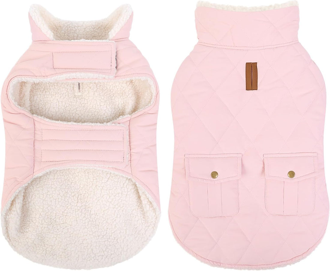 Queenmore Warm Puffer Dog Jacket Thick Plush Lining Winter Small Dog