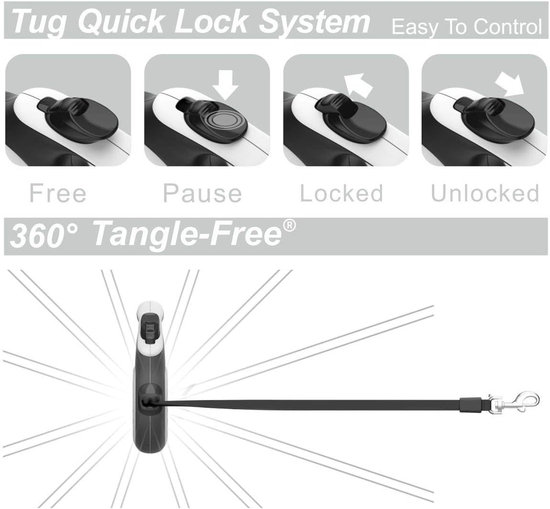 TUG 360° Tangle-Free Retractable Dog Leash | 16 ft Strong Nylon Tape