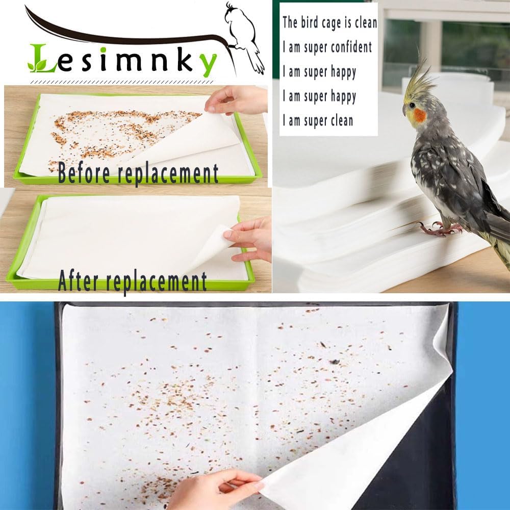 Lesimnky 100pcs Bird Cage Liner Papers,11×20in Big Size Disposable