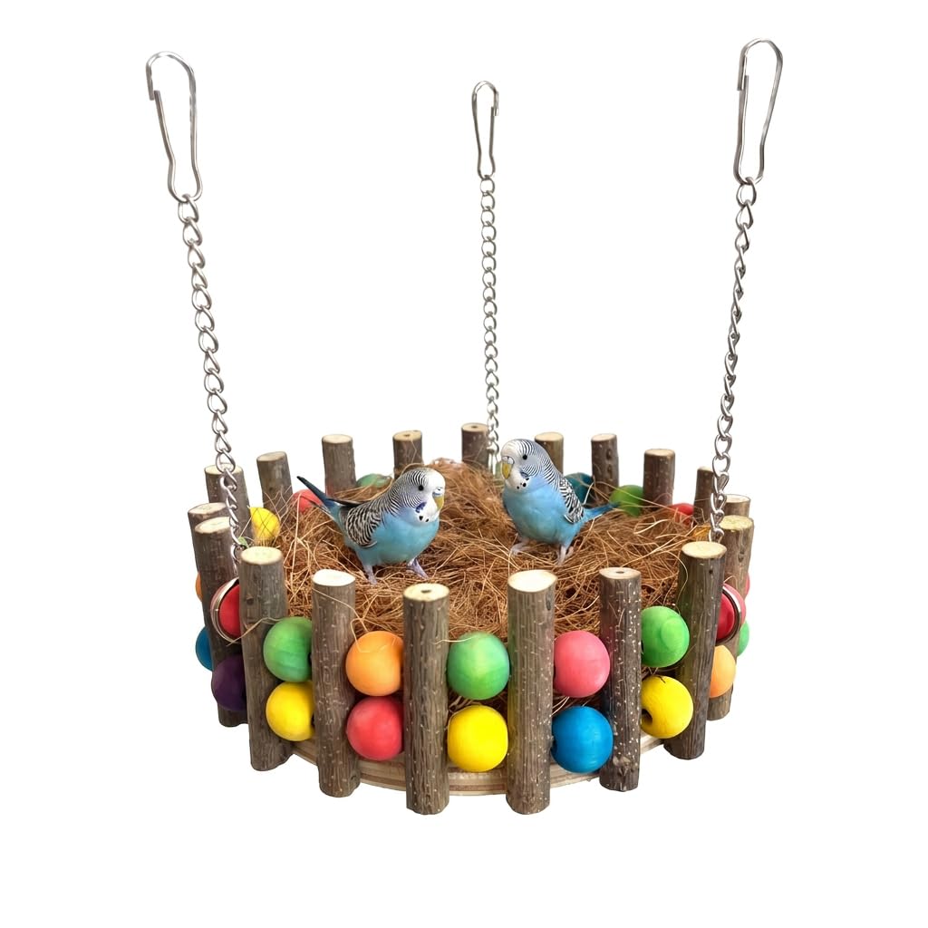 KraAra 3-in-1 Parrot Hammock Bird Nest Bed Swing Toys with Wood Perch