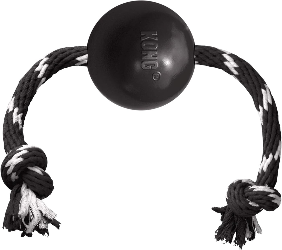 KONG Extreme Ball with Rope, Rubber Fetch Toy, Black, for Large Dogs