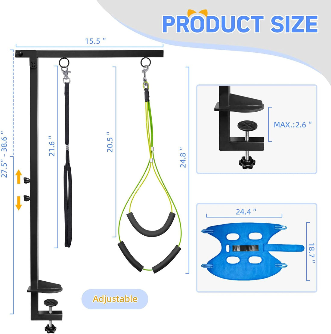 Dog Grooming Arm for Table,with Hammock & Haunch Holder for small dogs