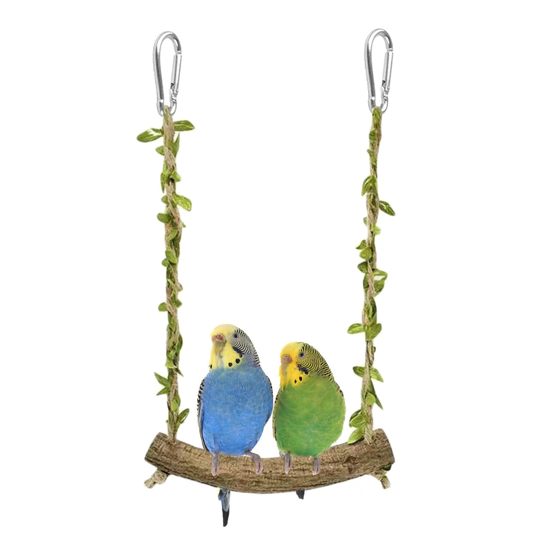 Hiwzitar Natural Wood Bird Swing Perch with Decorative Leaves