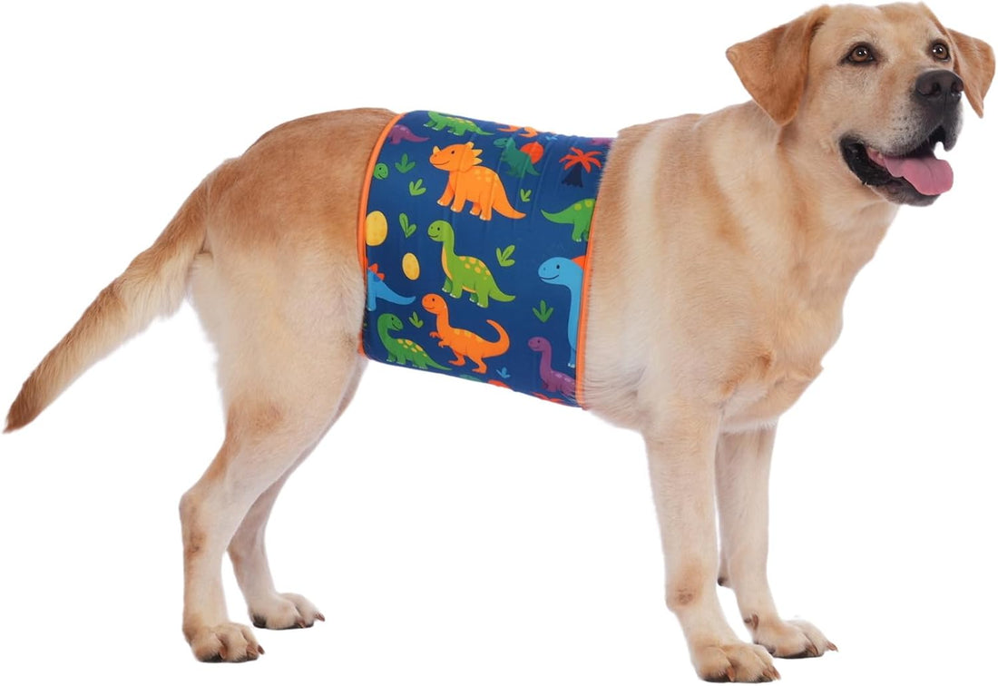 LovinPet Dog Belly Warmer Calming Wrap, Dinosaur Print