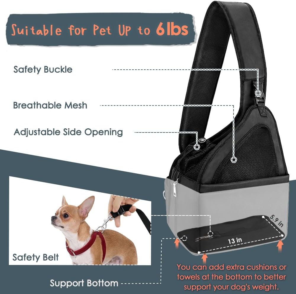 SlowTon Dog Sling Carrier, Hands Free Hard Bottom for Small Dogs up