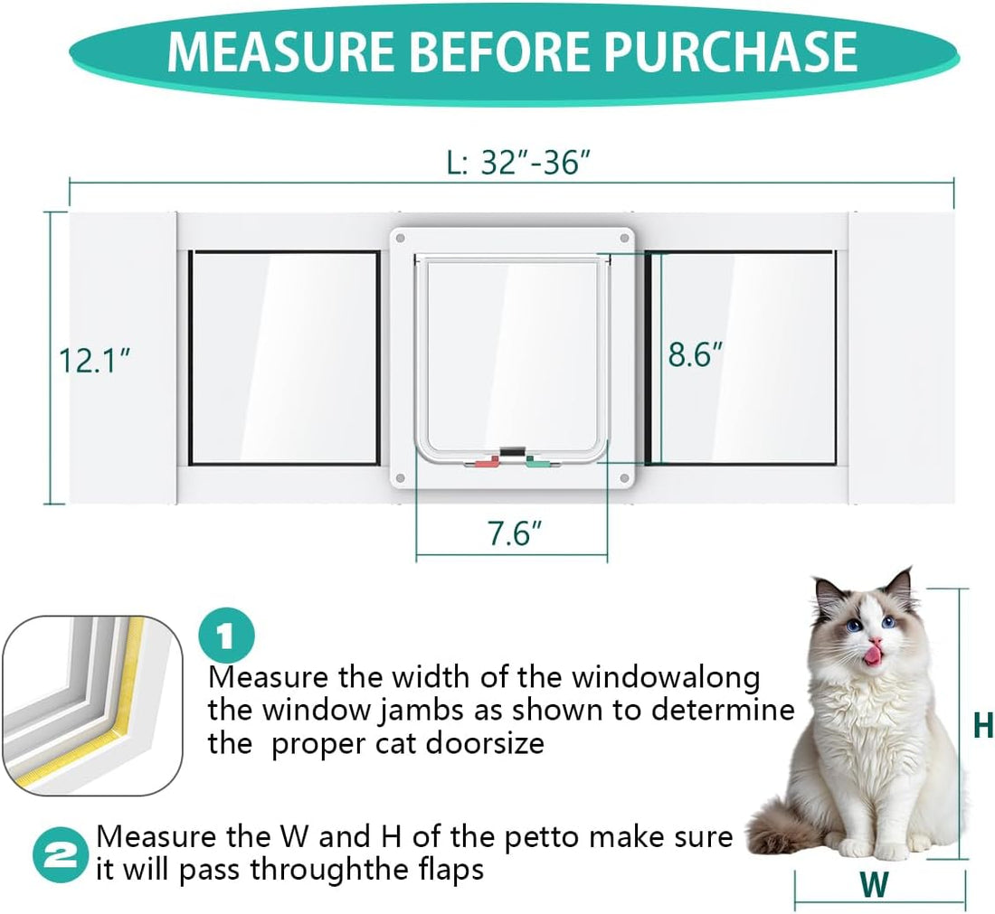 Aluminum Cat Door for Windows - Adjustable to Fit Window Width 32"-36"