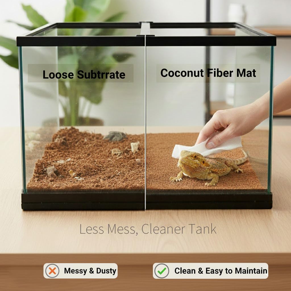 Reptile Carpet,18"×36",2 PCS Natural Coconut Fiber Liner Flooring