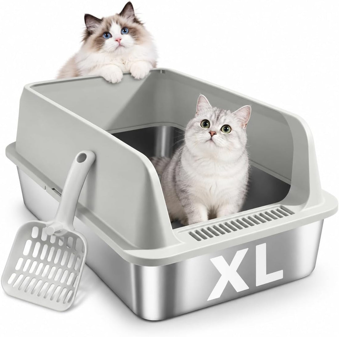 Stainless Steel Litter Box, Covered with Lid, 17.3x13.4x7.9in