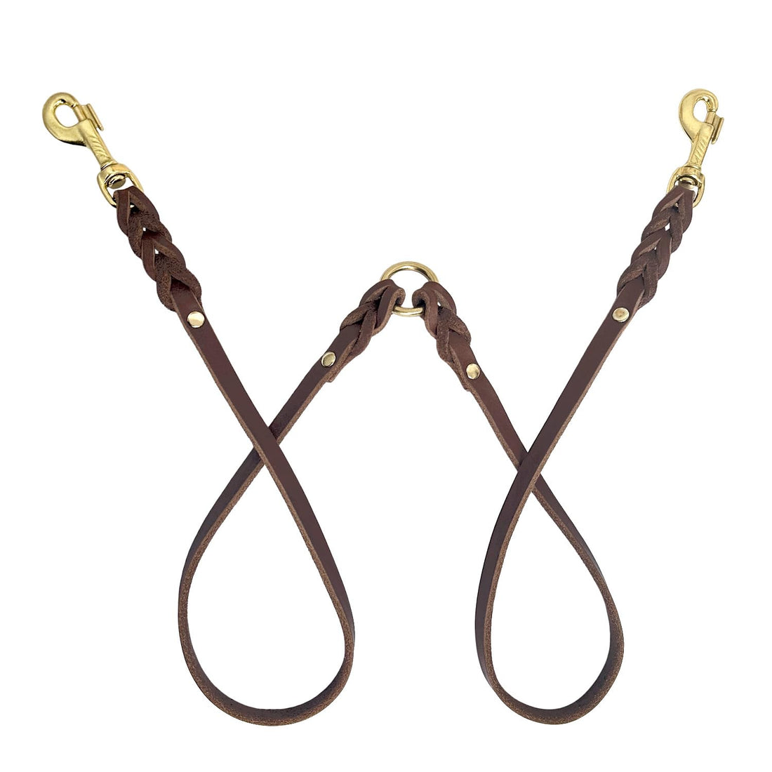 Guiding Star Leather Double Dog Leash for Two Dogs