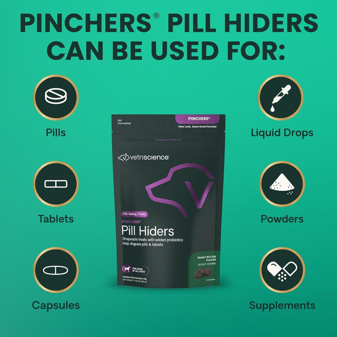 VetriScience Pinchers Pill Hiders for Dogs, Peanut Butter, 45 Count