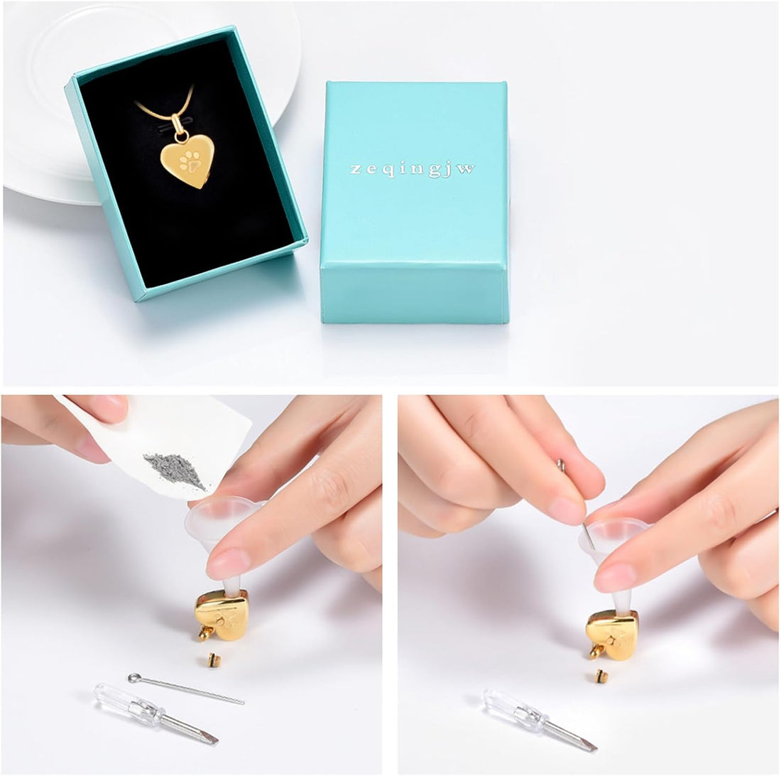 zeqingjw Pet Cremation Jewelry for Ashes Pendant Paw Print Pet Heart